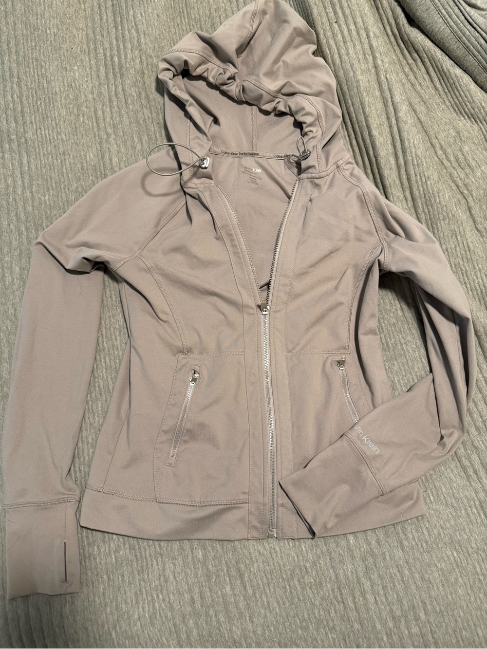 Calvin Klein Women's Hooded Zip Utility Jacket in Taupe Gray